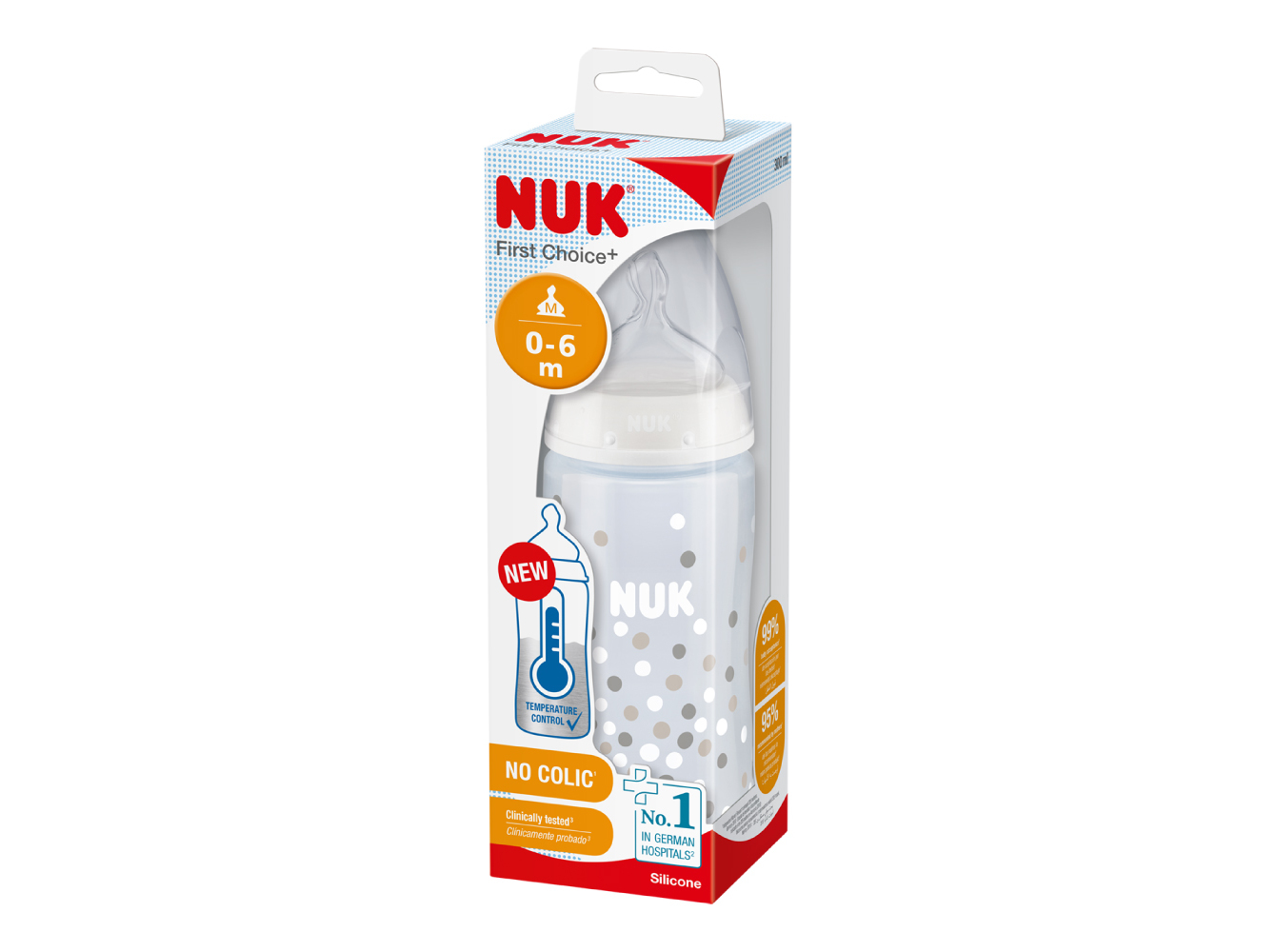 BIBERÃO NUK FC SIL 0-6M MÉDIO TEMP 300ML