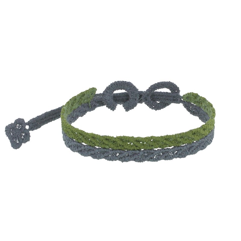 Cruciani Bracelet Homme Dentelle Prospérité Bicolore Gris Foncé et Vert Kaki