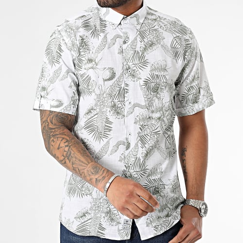 Chemise Manches Courtes Floral Blanc Vert Kaki
