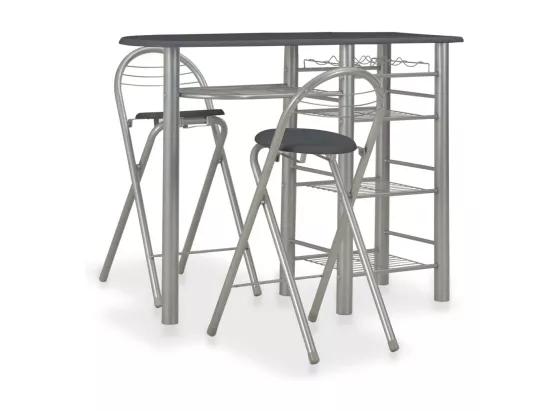 Ensemble de bar avec étagères 3 pcs Bois et acier Noir