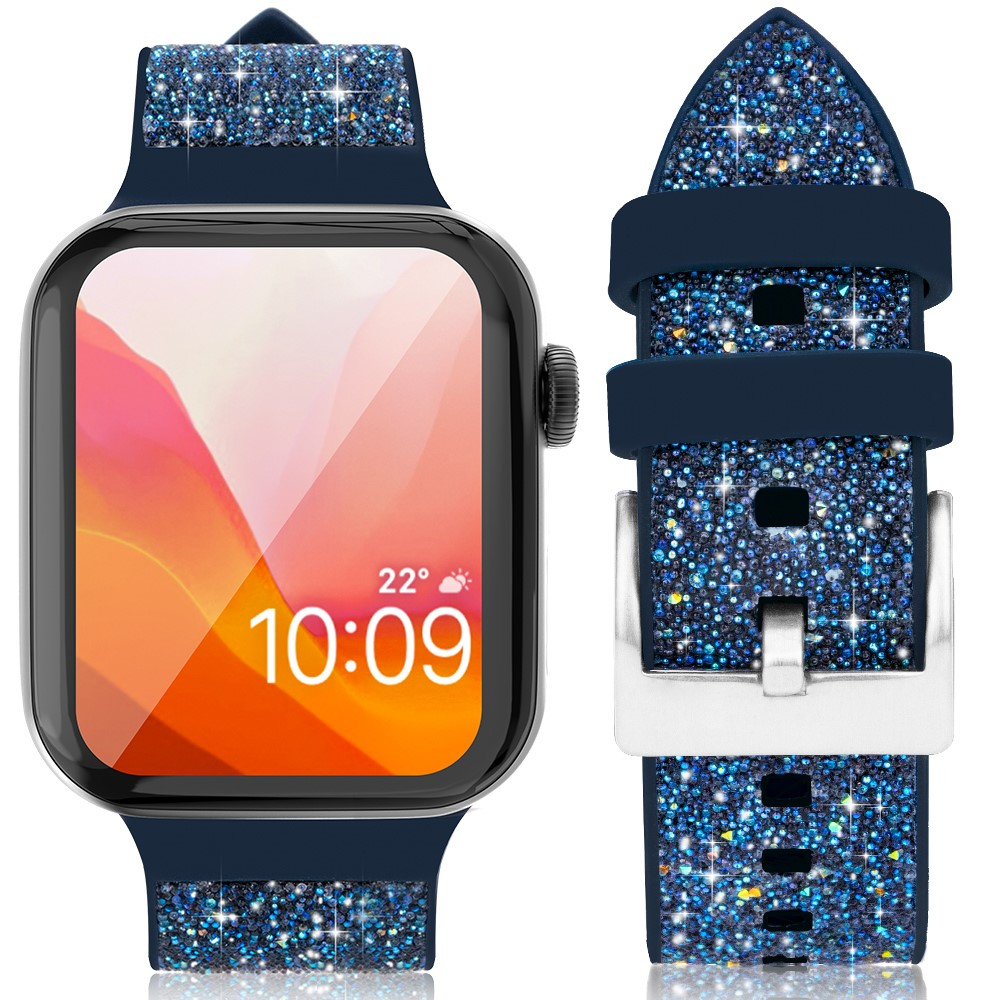 Apple Watch (42/41/40/38 mm) Silikon Glitzer Armband (Gelenkumfang: 170-210mm) - Blau