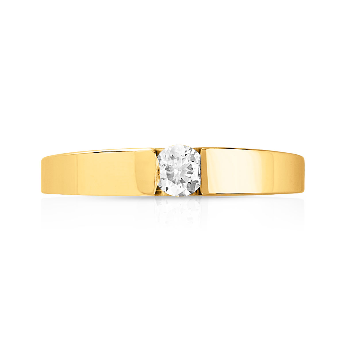 Bague solitaire or 750 jaune diamant 15/100e de ca