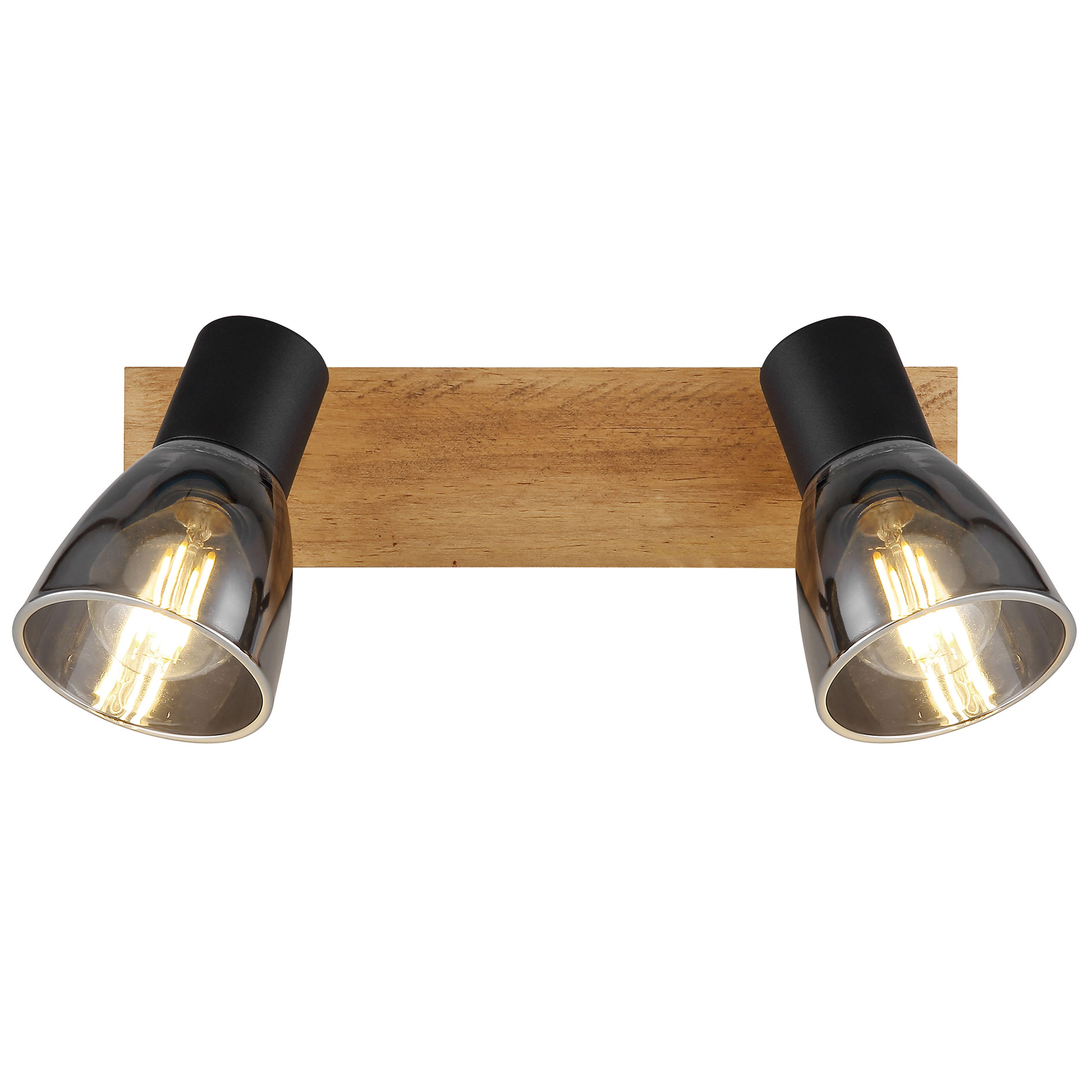 Spotbalken - schwarz-holzfarben - Glasschirm - 2-flammig