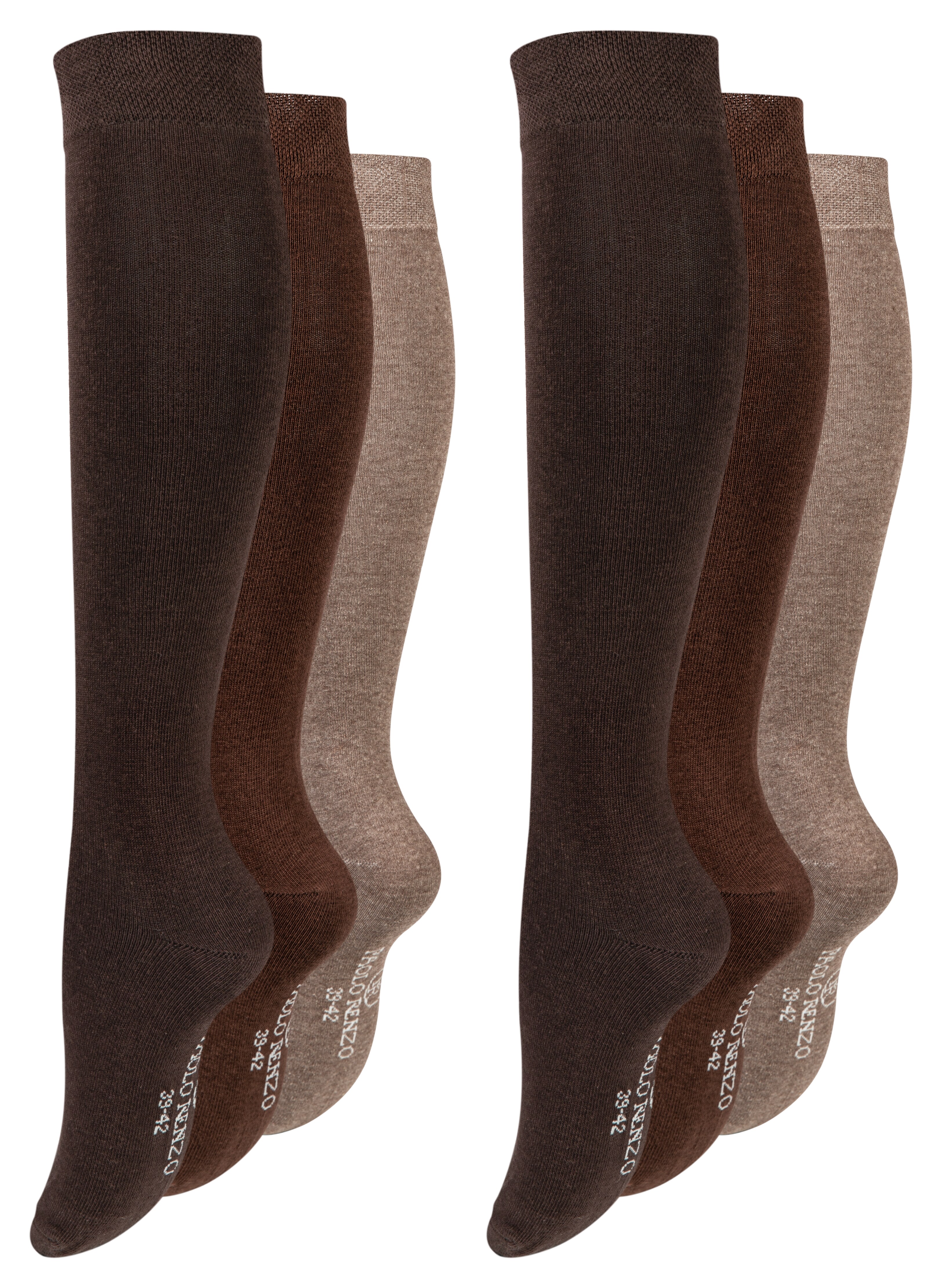 Paolo Renzo® Damen Baumwoll-Kniestrümpfe 3 Paar - Größe 39/42 - Braun