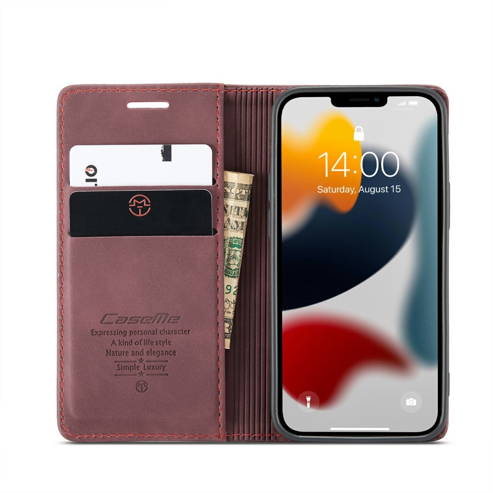 iPhone 13 Leder Tasche Flip Wallet Etui mit Kartenfächern - Dunkelrot