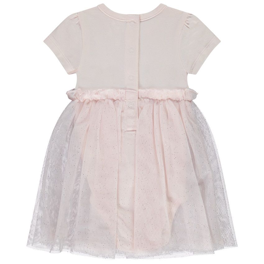 Robe de cérémonie effet 2 en 1 avec tulle pour bébé fille - Rose