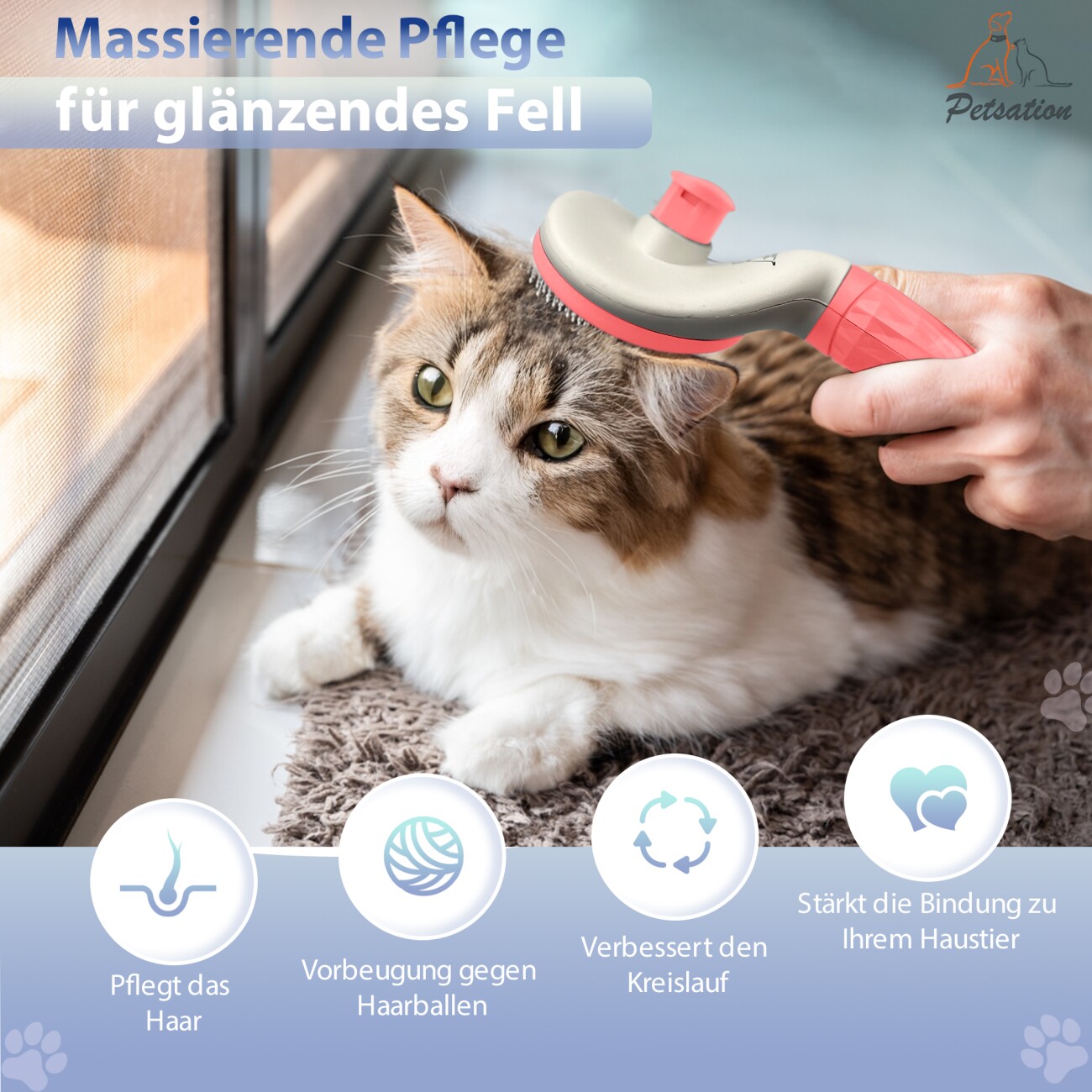 Petsation Tierbürste mit One-Touch-Reinigung weiß/ rosa