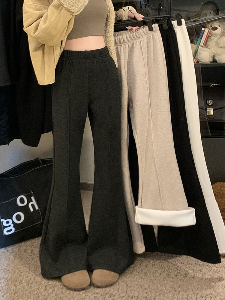 Trendycas - Elastische taille, effen fleecegevoerde, uitlopende broek