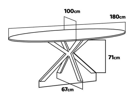 Marui Big - Table à manger ovale en bois et métal avec pied central Kiso 180x100 cm - bois noir