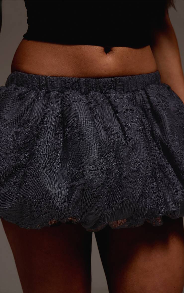 Noir Mini-jupe En Dentelle À Ourlet Bouffant
