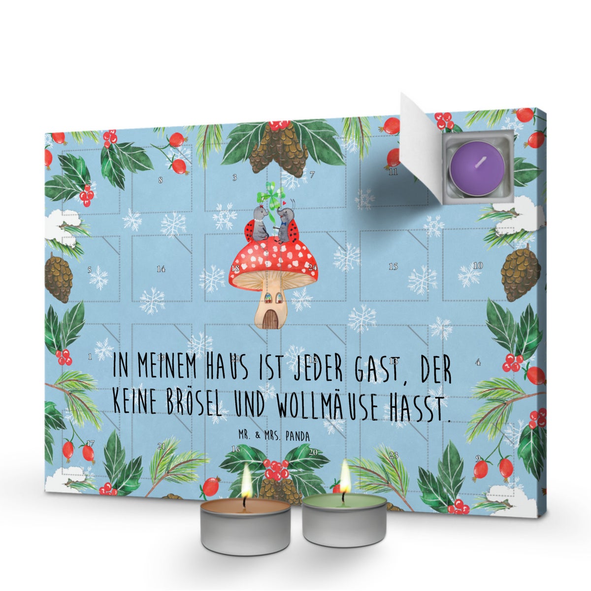 Mr. & Mrs. Panda Geurkaars Adventskalender Lieveheersbeestje Vliegenzwam - Pastelblauw