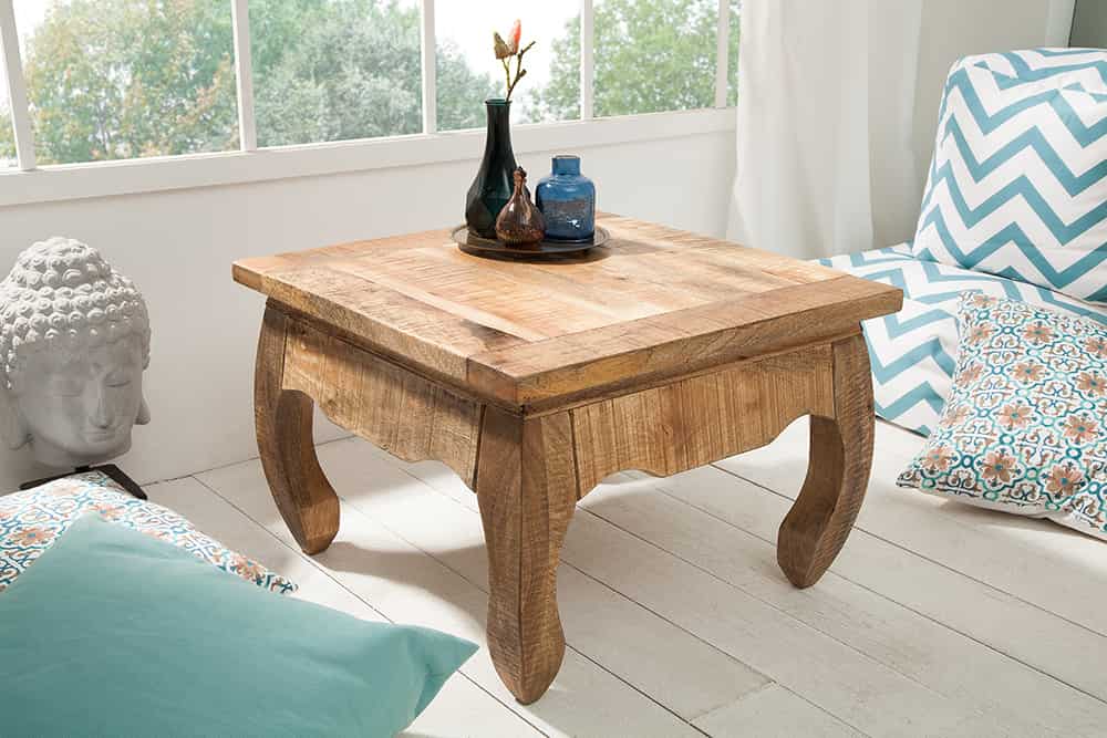 Massiver Couchtisch OPIUM ANTIQUE 60cm natur Mangoholz Beistelltisch