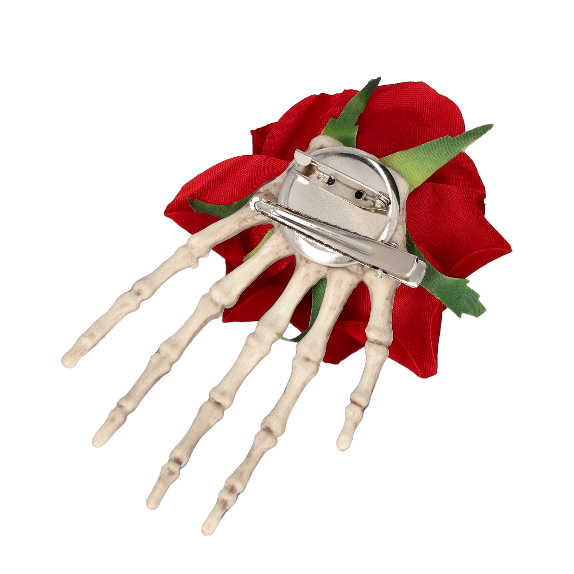 (12x7cm) Grusel Skelett Hand Haarklammer Fasnachts Kostüm Zubehör Motto Party Gothic Accessoire Halloween Foto Requisite - Rose