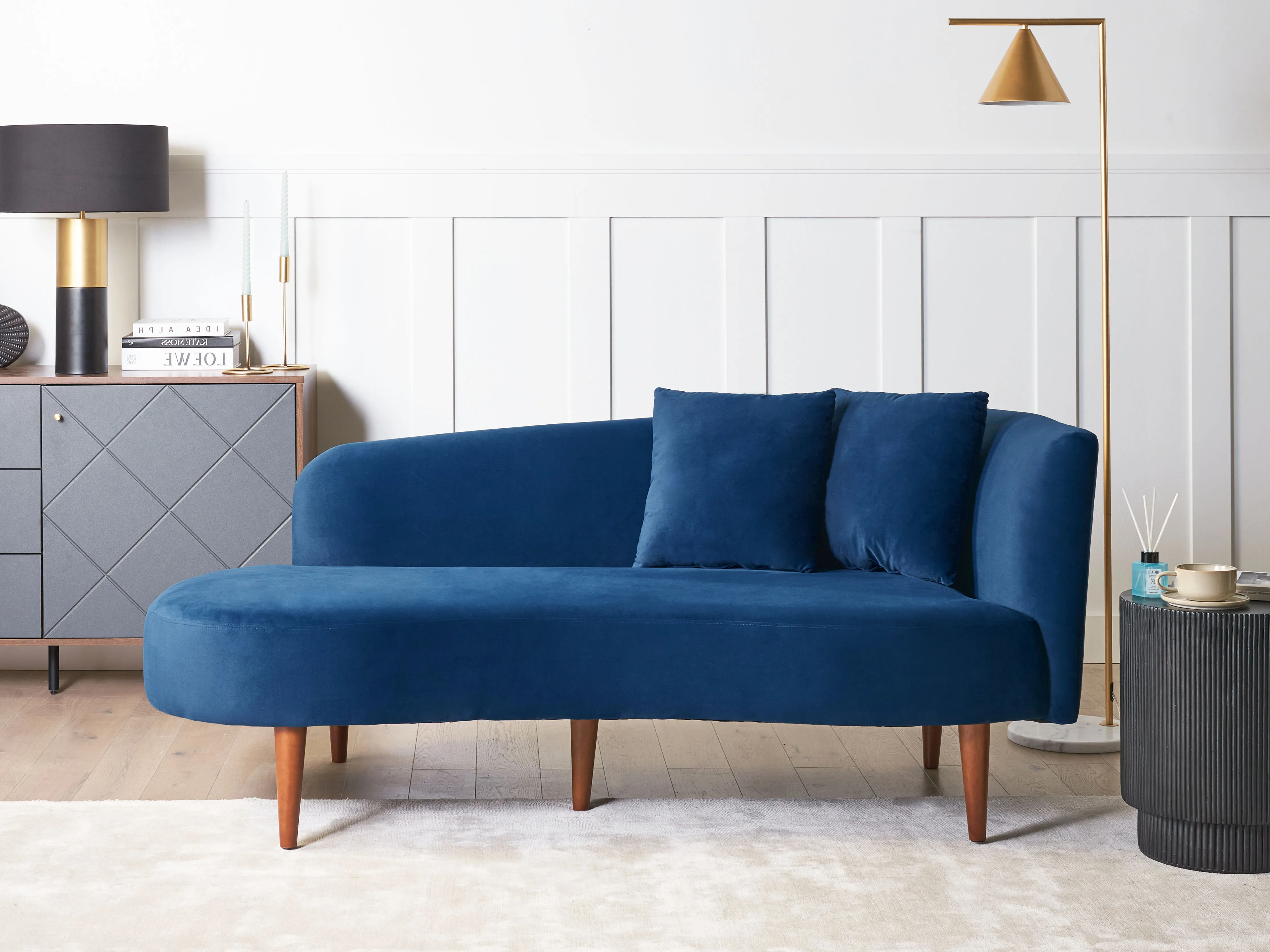 Rechtszijdige chaise longue CHAUMONT Fluweel Marineblauw