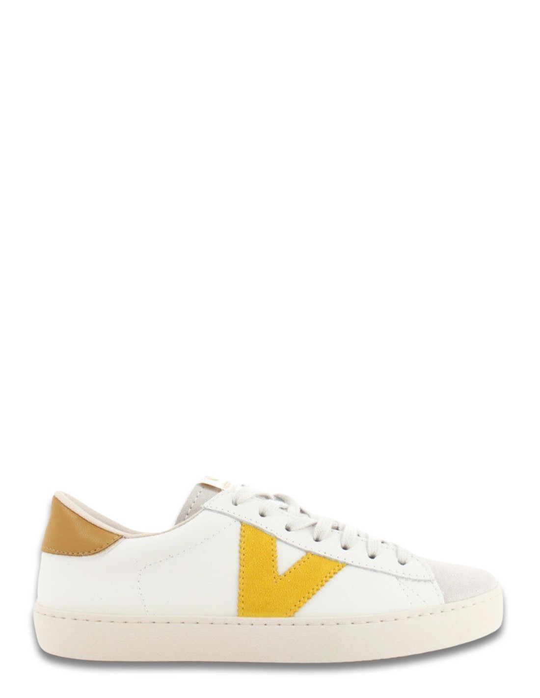 victoria Baskets de ville Femme Berlin Piel & Serraje Cuir Blanc/Jaune