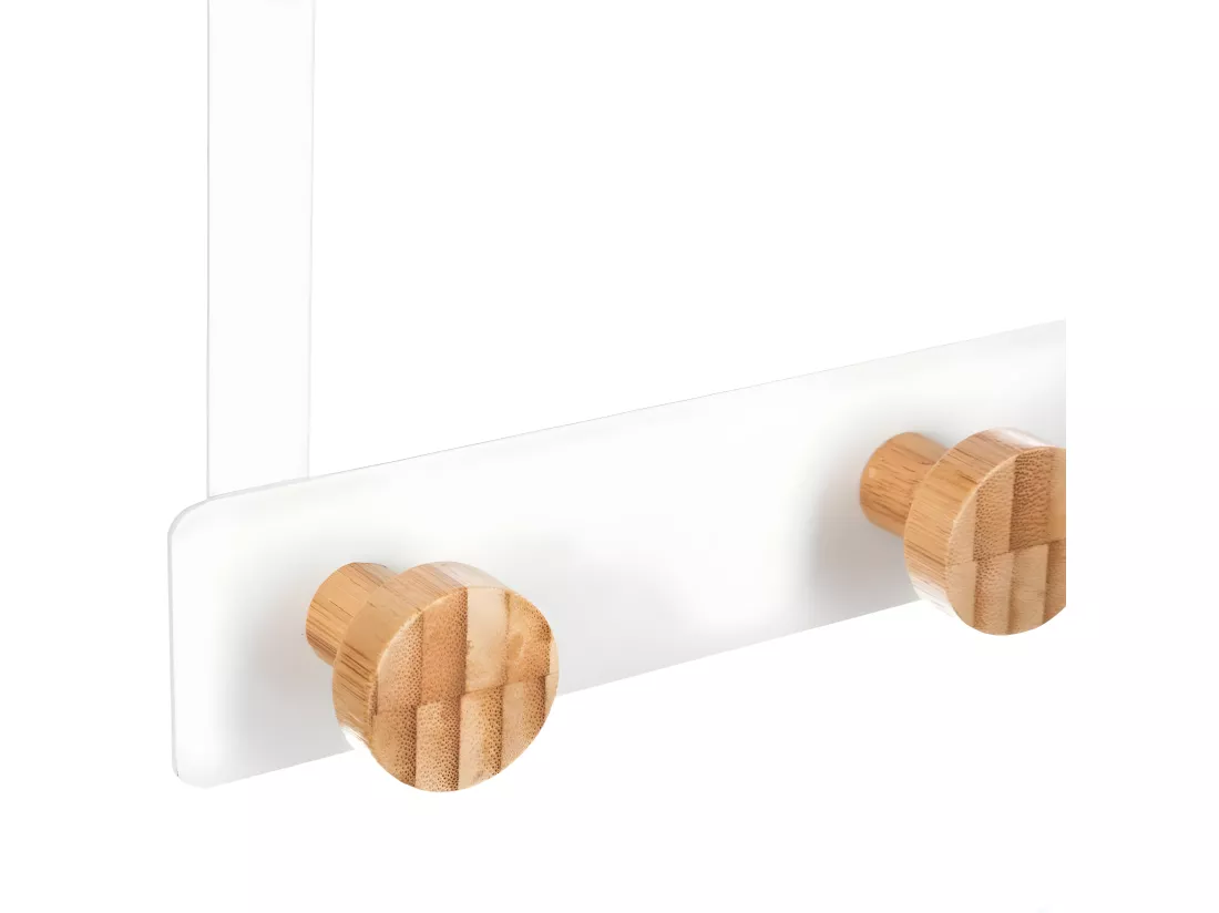Patère de porte en Métal Blanc 3 Têtes en Bambou L 25 cm