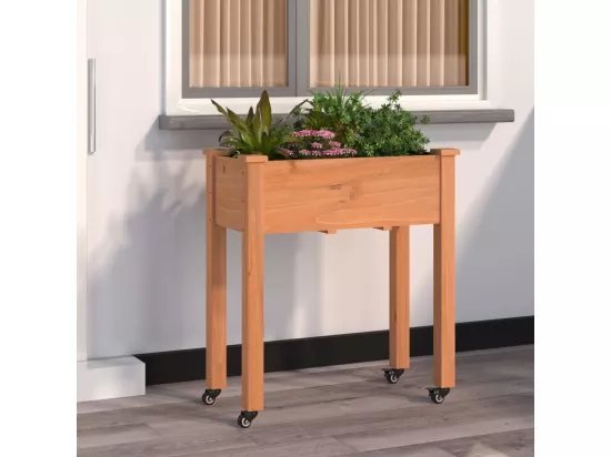 Jardinière sur roues avec doublure brun 71x37x80 cm bois sapin