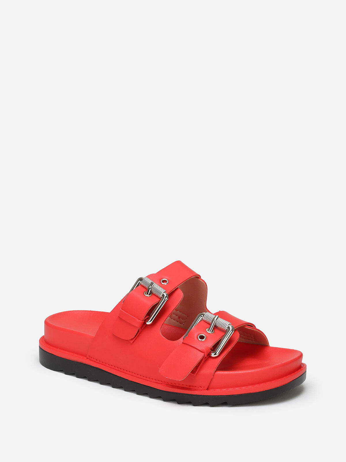Mules avec brides à boucles- Rouge
