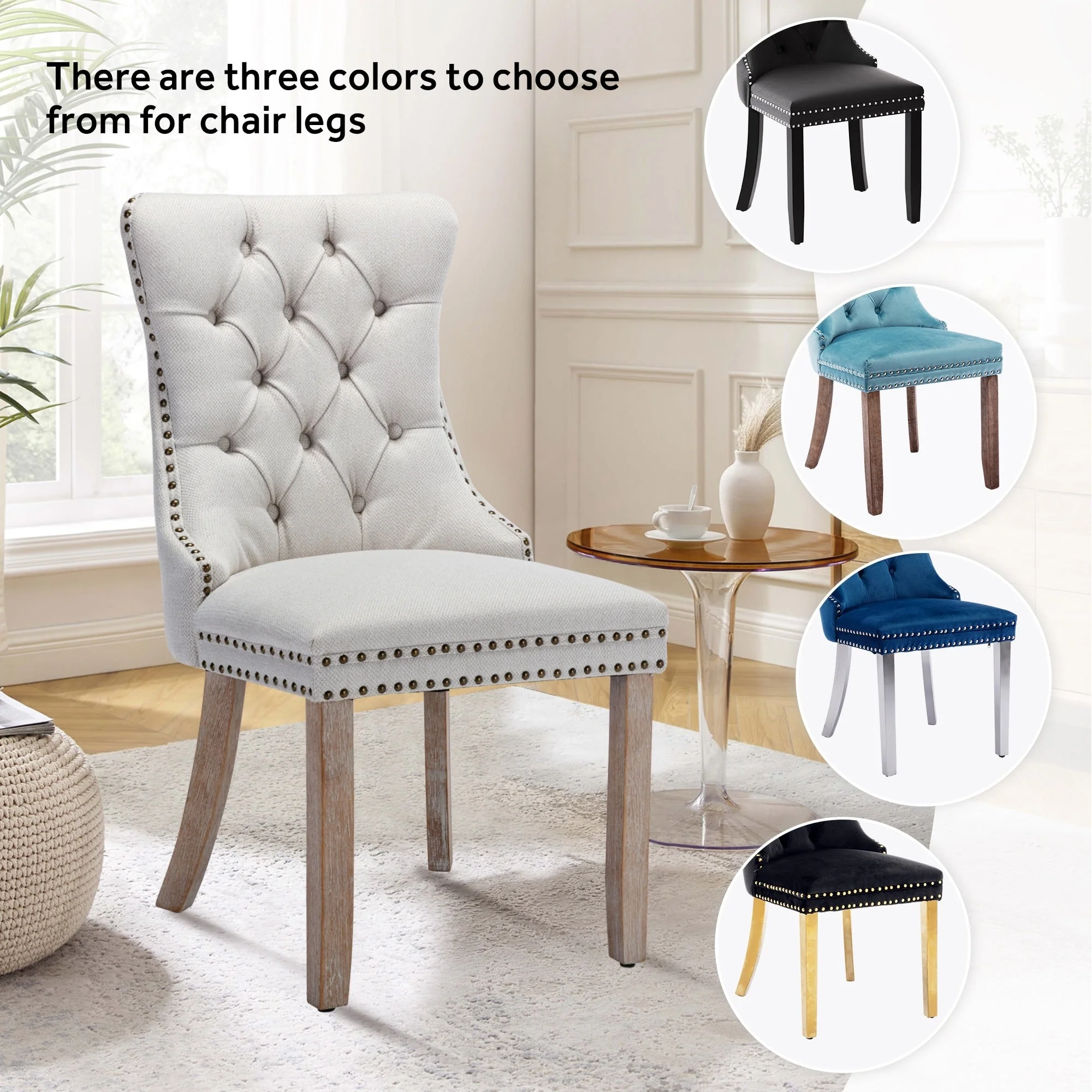 Upholstered Tufted Velvet Dining Chair with Solid Wood Legs Set of 6