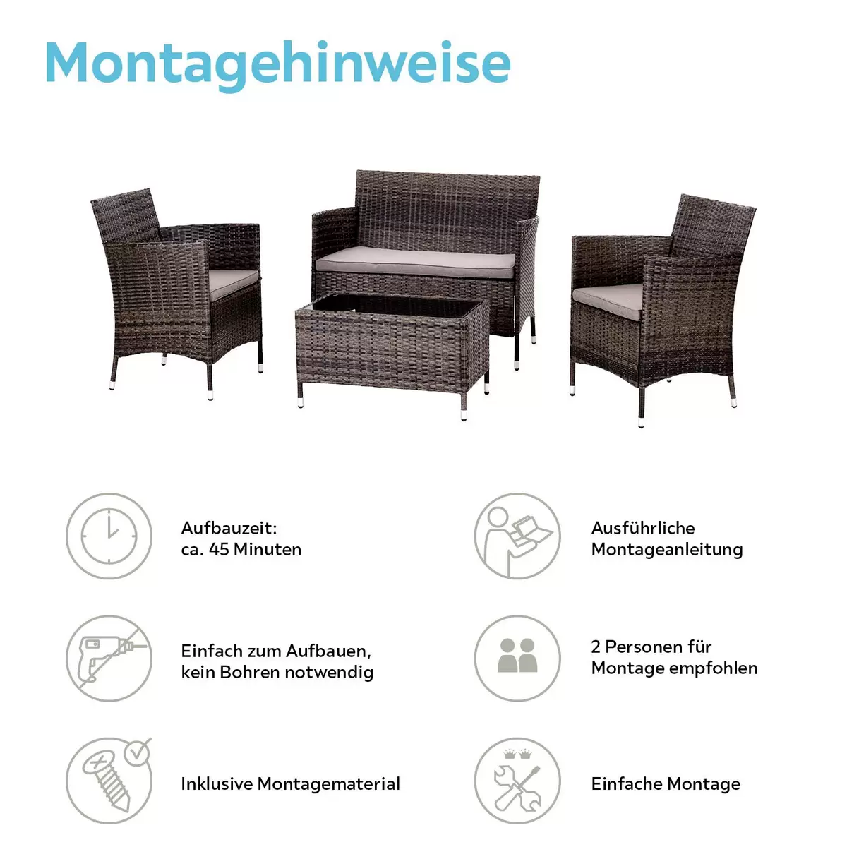 Ondega Loungegarnitur Valencia 4-Teilig braun,grau