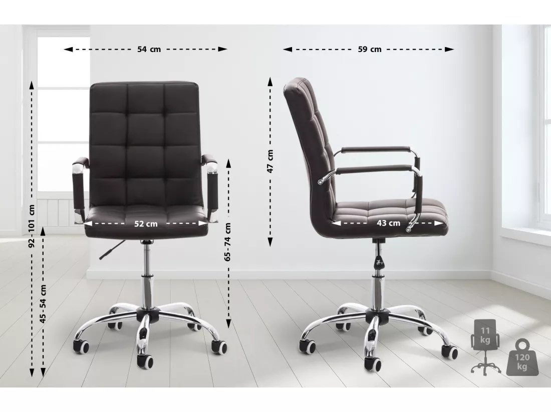 Chaise de bureau - Similicuir & Métal chromé - Marron - Deli V2