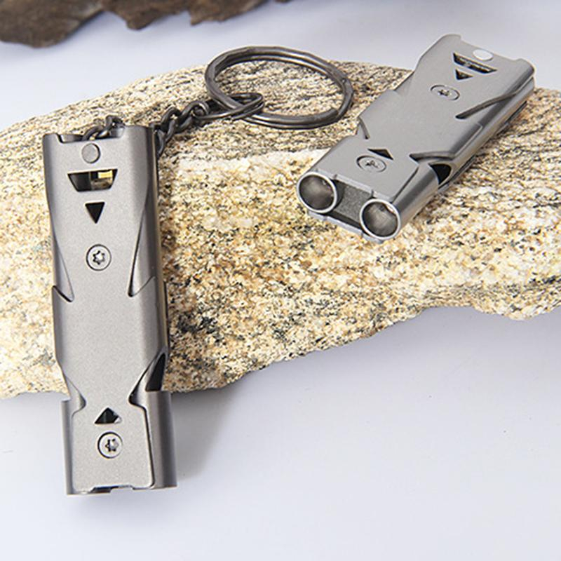 Aluminium Notfall Pfeife (ca. 150 dB) Trillerpfeife Taschenalarm mit Schlüsselanhänger - Silber