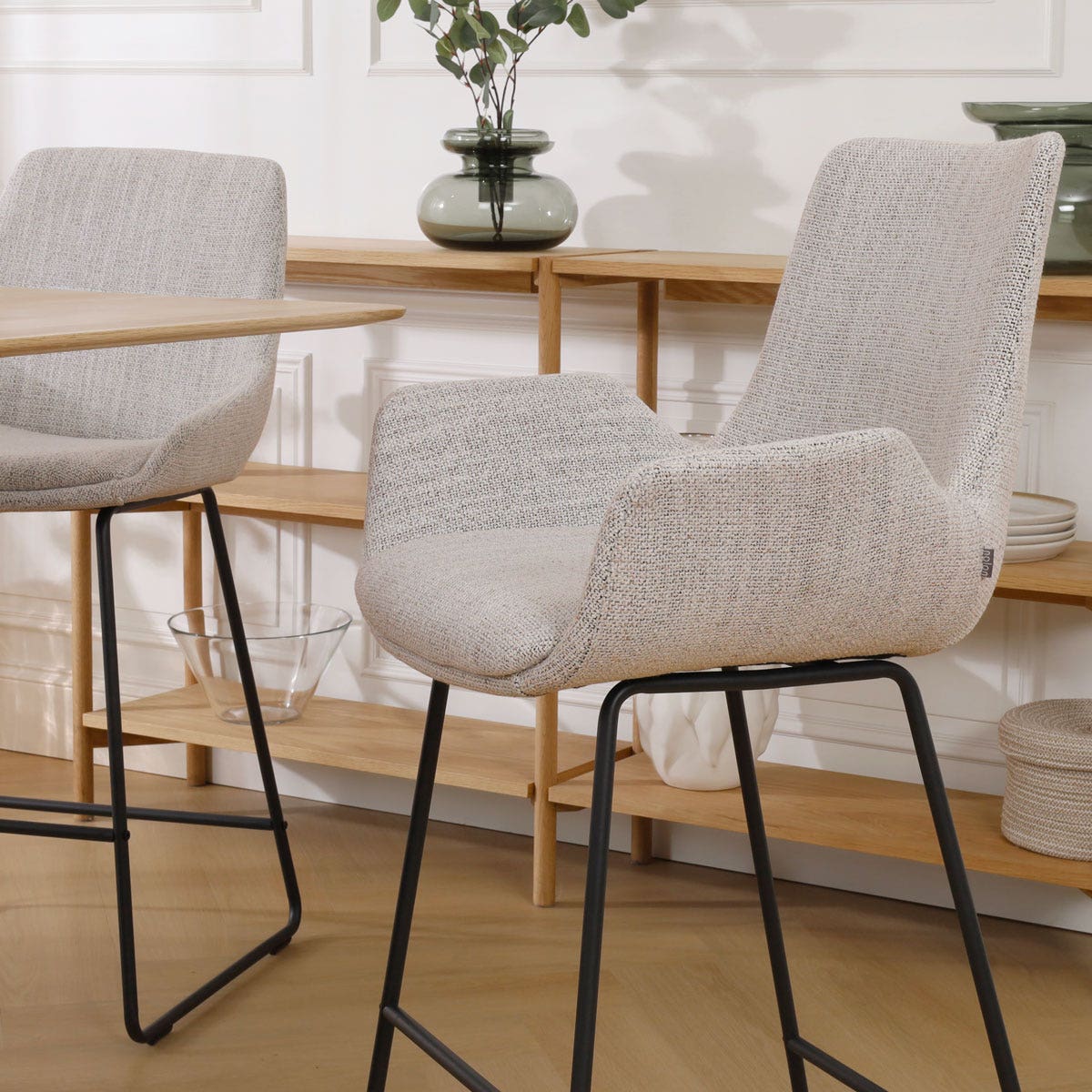 Nolon Nino-Eef Barkruk Beige GemÃªleerd - met Armleuning - Zwart - 75