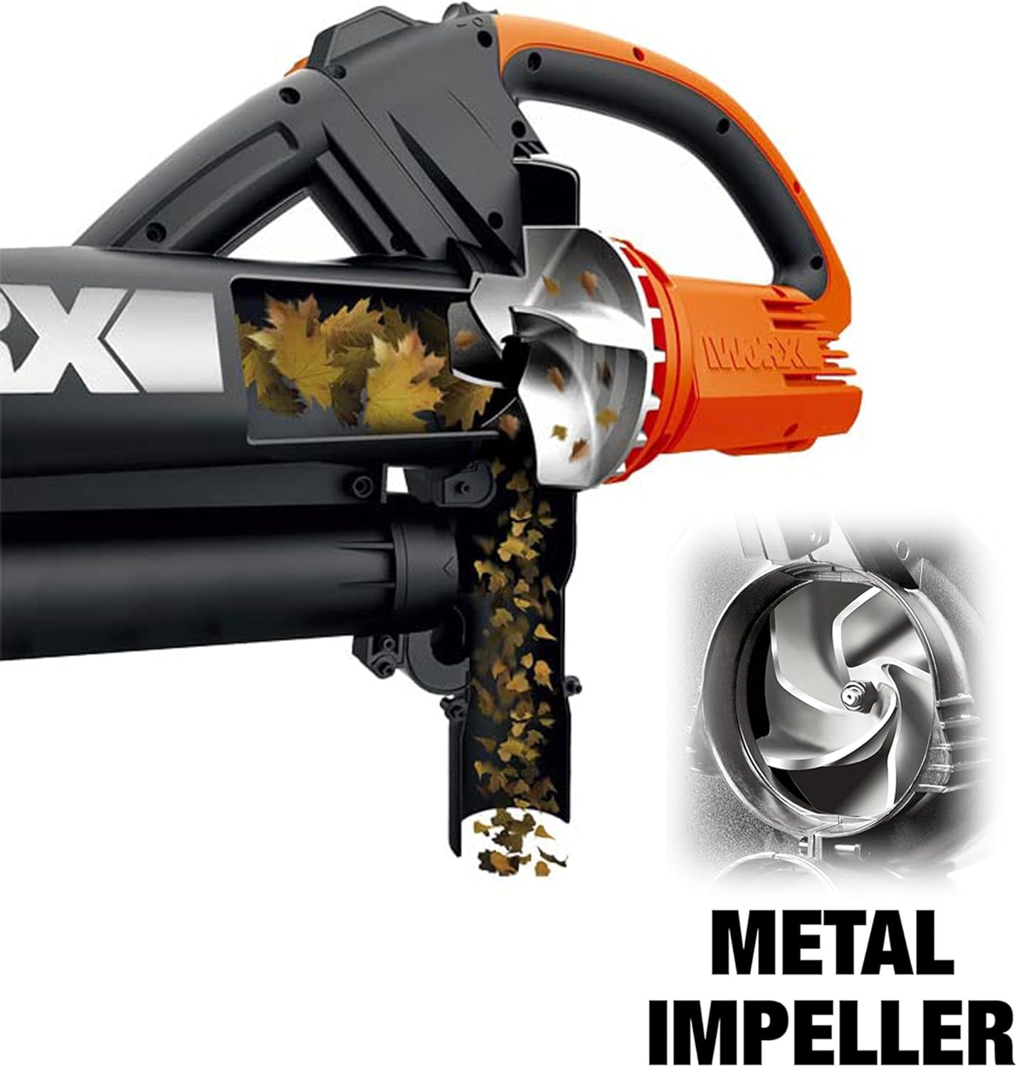 WORX WG505E Trivac Laubbläser & Laubsauger 3000 W – 3-in-1 Funktion als Laubbläser, Laubsauger & Mulcher - 335km/h Blasgeschwindigkeit - 600m³/h Saugvolumen – inkl. 45L Fangsack