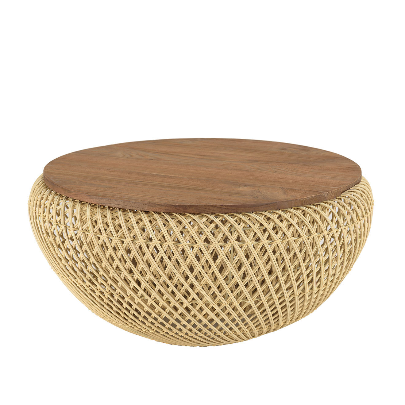 Macabane Table basse ronde en rotin beige plateau amovible Sixtine naturel - D.65x32 cm