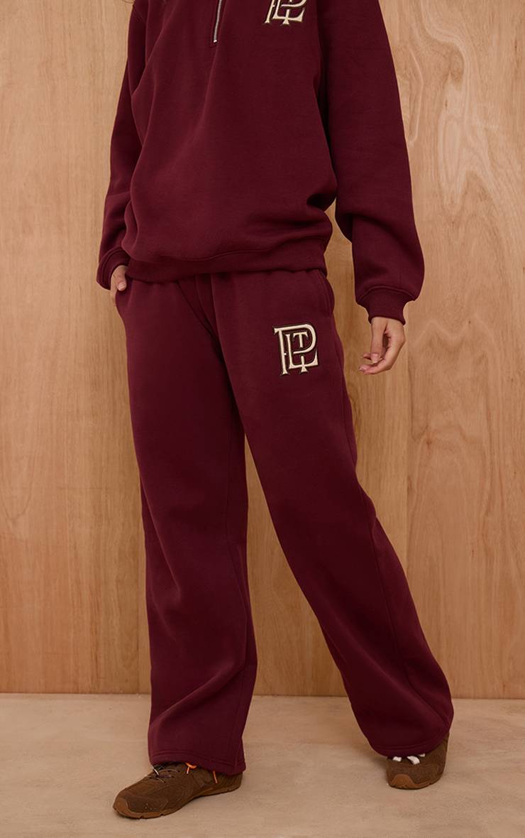 Rouge Bordeaux Pantalon De Jogging Droit En Molleton De Coton Plt