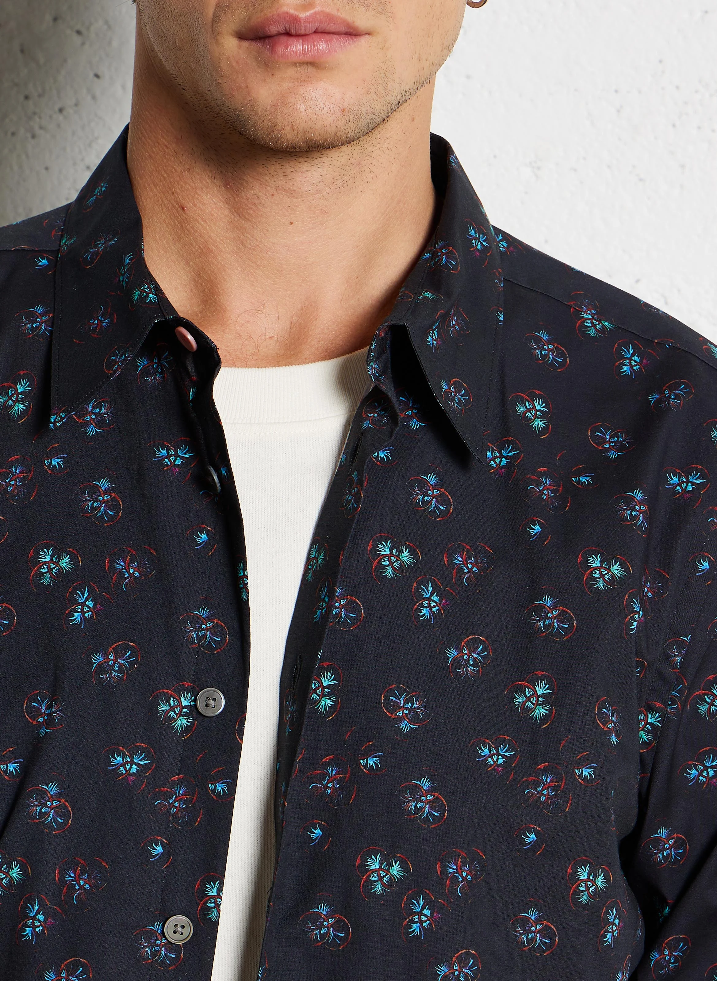 Chemise col classique en coton bio mélangé | Noir
