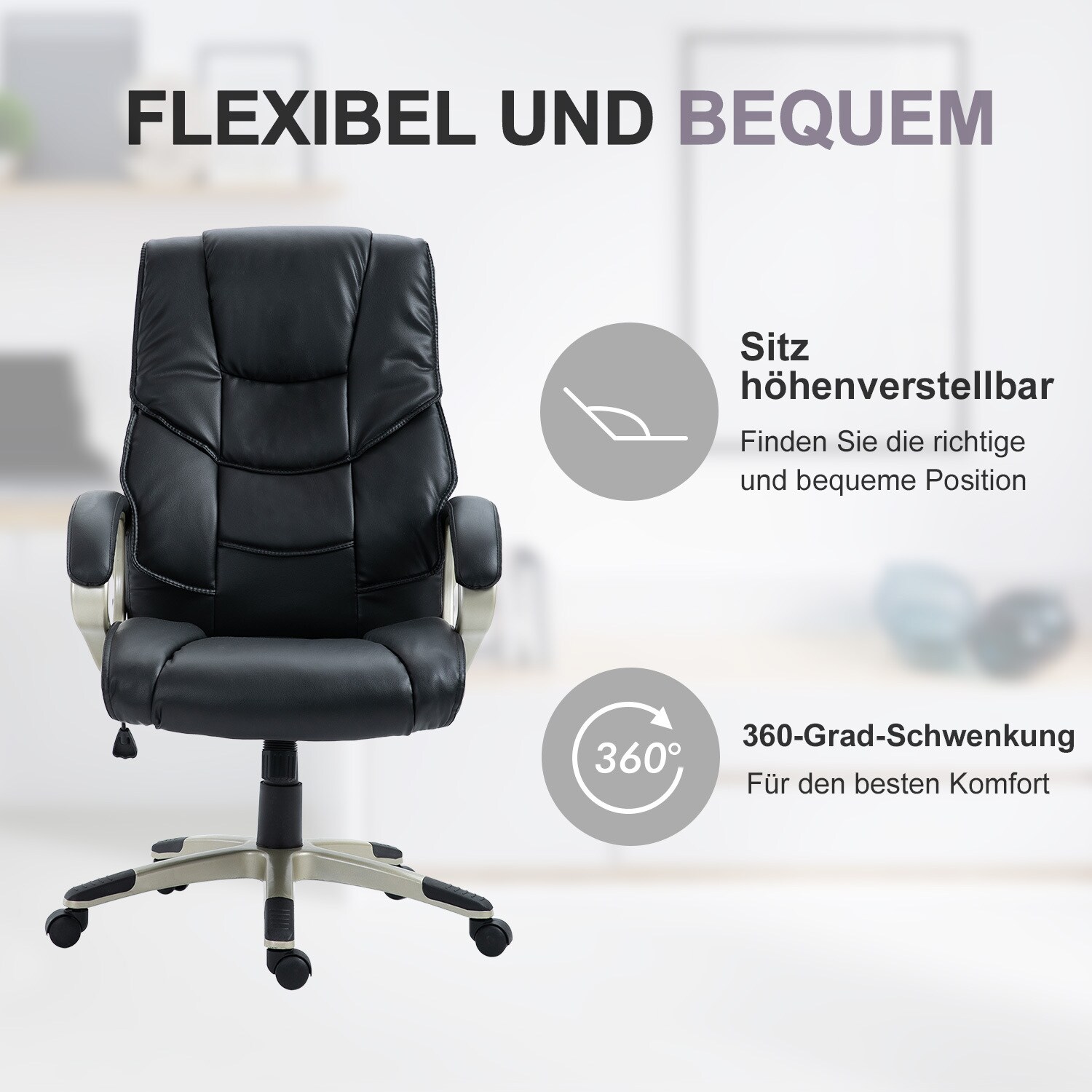 HOMCOM Bürosessel mit dicker Polsterung schwarz