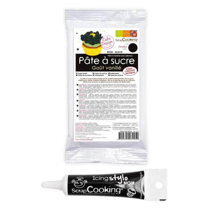 Pâte à sucre noire 250 g + Stylo de glaçage noir Scrapcooking
