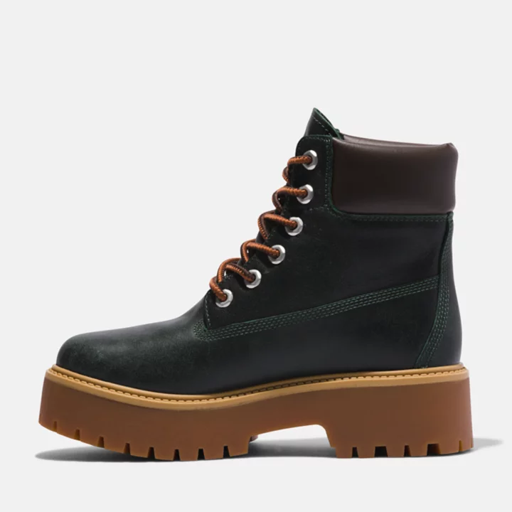 Bota de plataforma Timberland Premium Stone Street para mulheres na cor verde-escura.