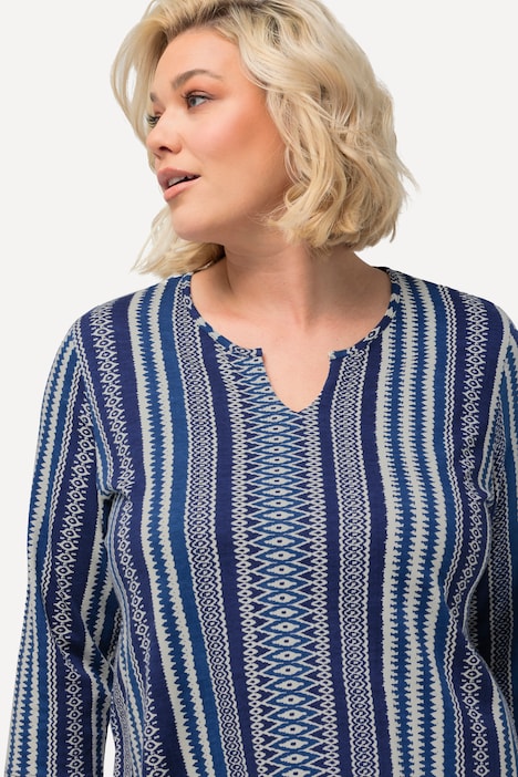 Longshirt, Musterstreifen, Tunika-Ausschnitt, 3/4-Arm