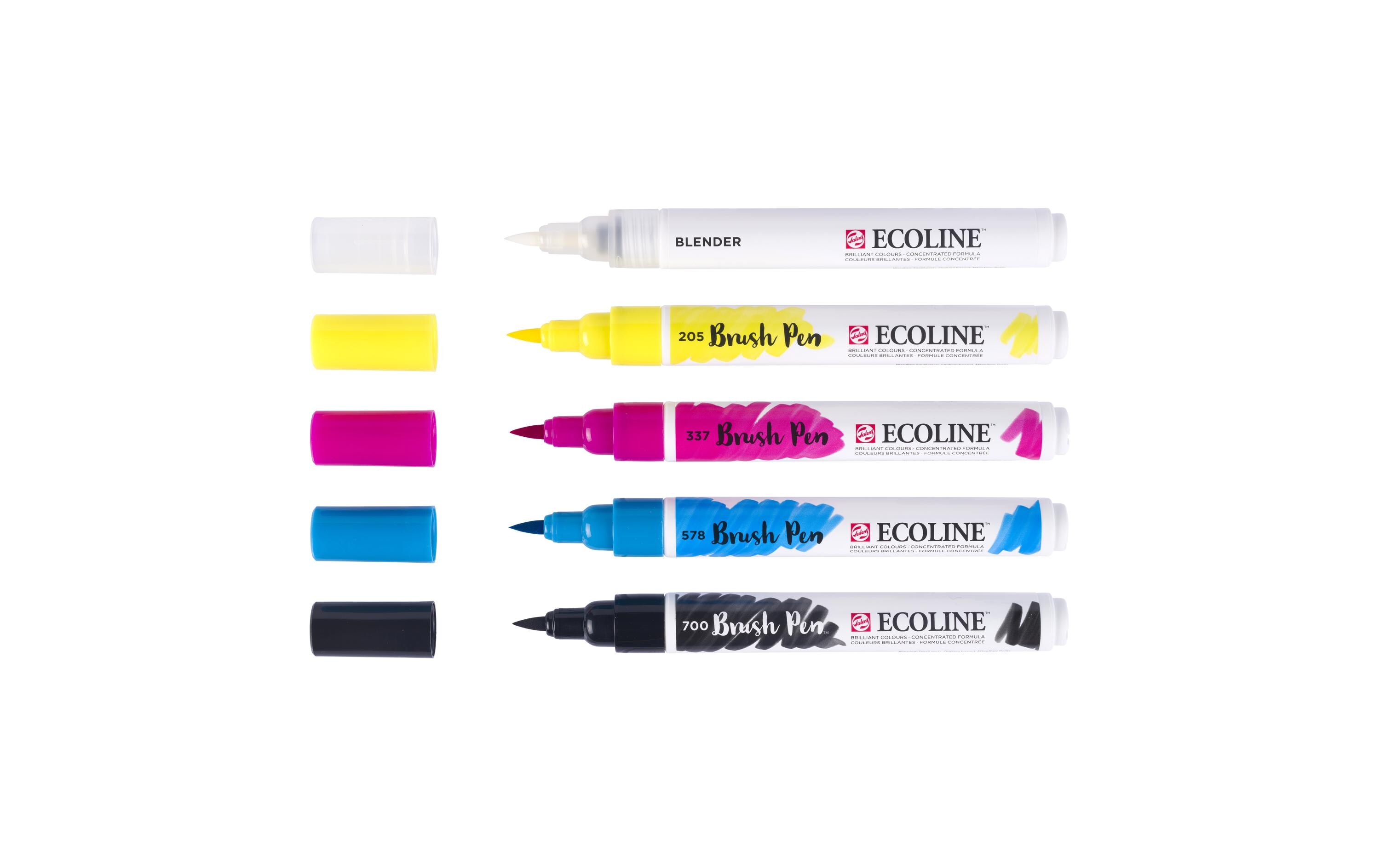 Brushpen Ecoline 5er Set, PrimärFlüssige Wasserfarbe im praktischen Brush Pen