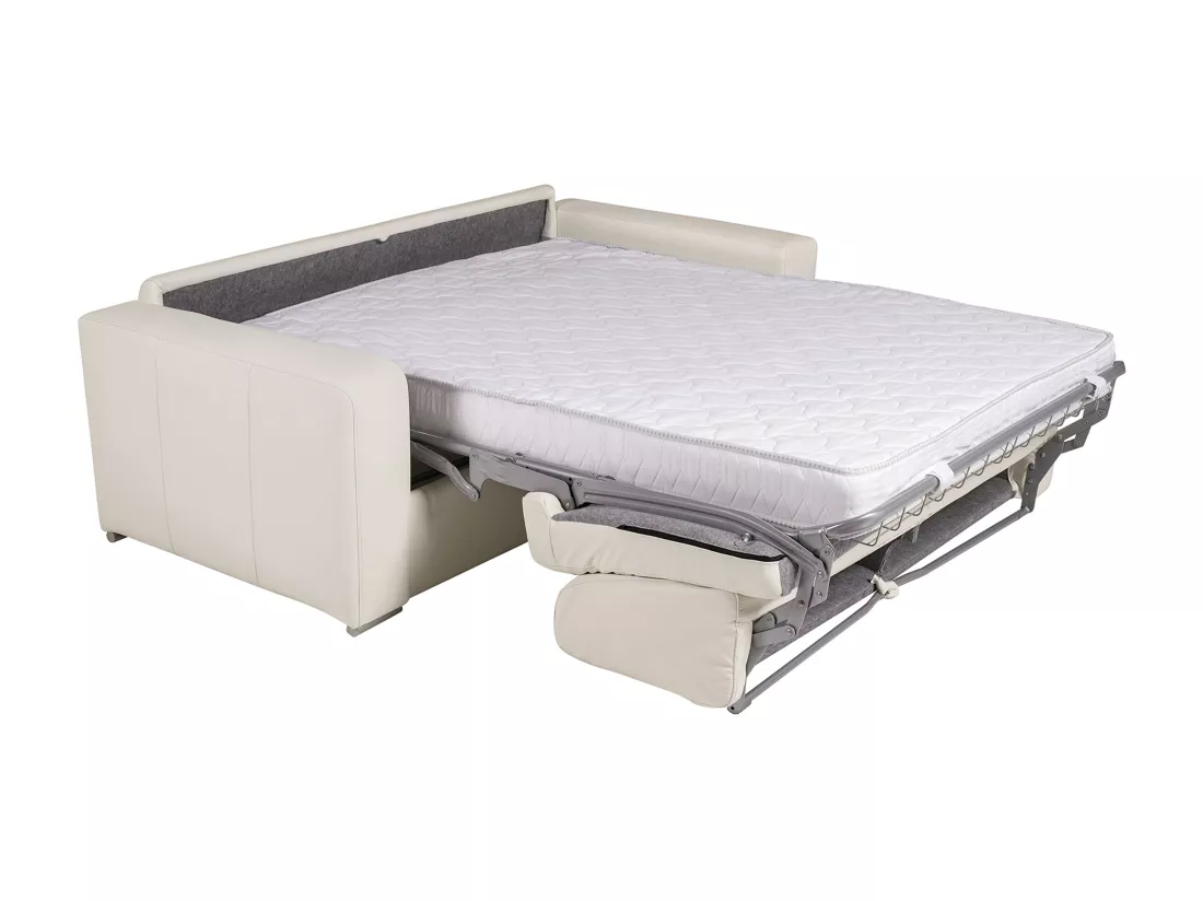 Canapé 3 places convertible express 100% cuir de buffle blanc matelas 20 cm DELECTEA II