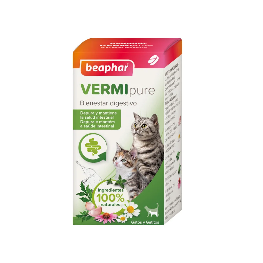 Comprimidos repelentes internos naturais Beaphar VERMIpure para gatos e gatinhos.