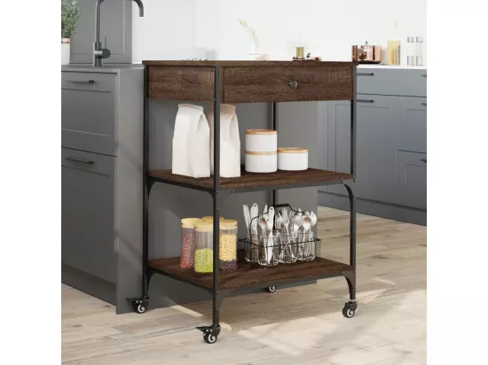 Chariot de cuisine chêne marron 60x48x89,5 cm bois d'ingénierie