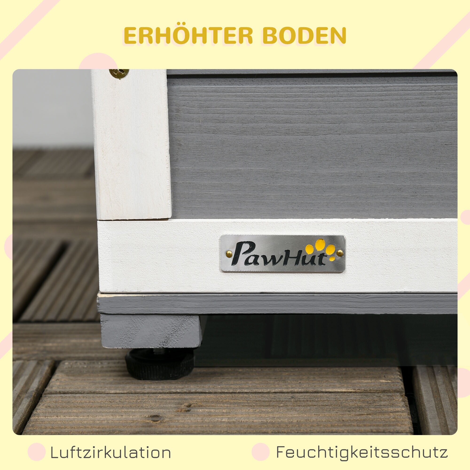PawHut Hundehütte mit Fressnäpfen grau, weiß 103L x 62B x 66H cm