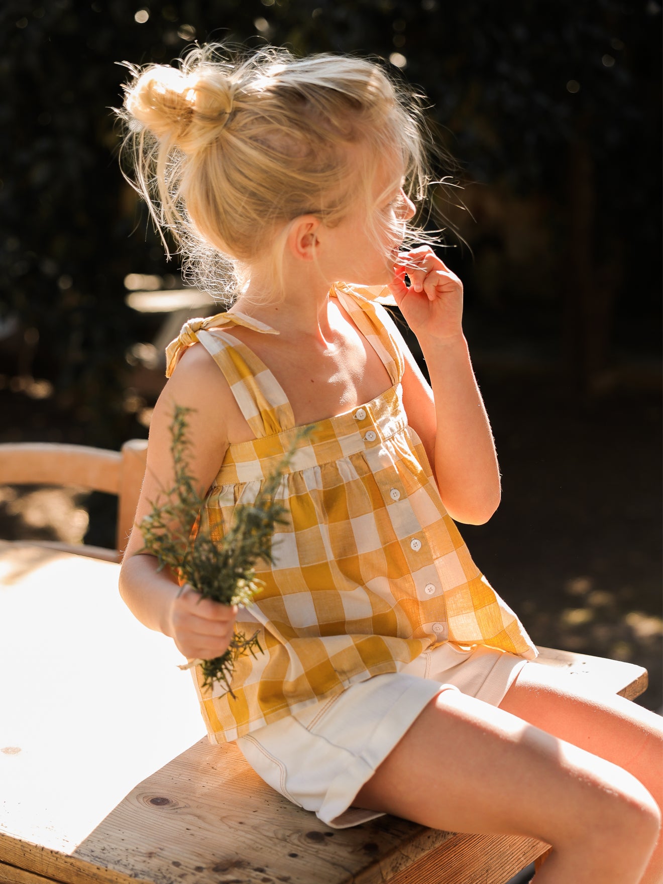 Top Fille vichy en lin et coton