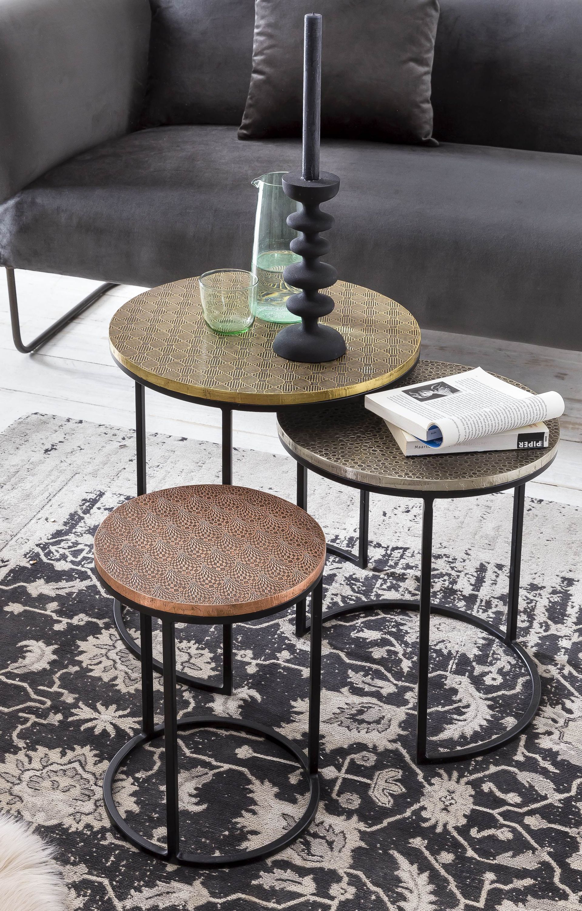 3er Set Couchtisch Metall Mango Beistelltisch Sofatisch Wohnzimmer Tisch