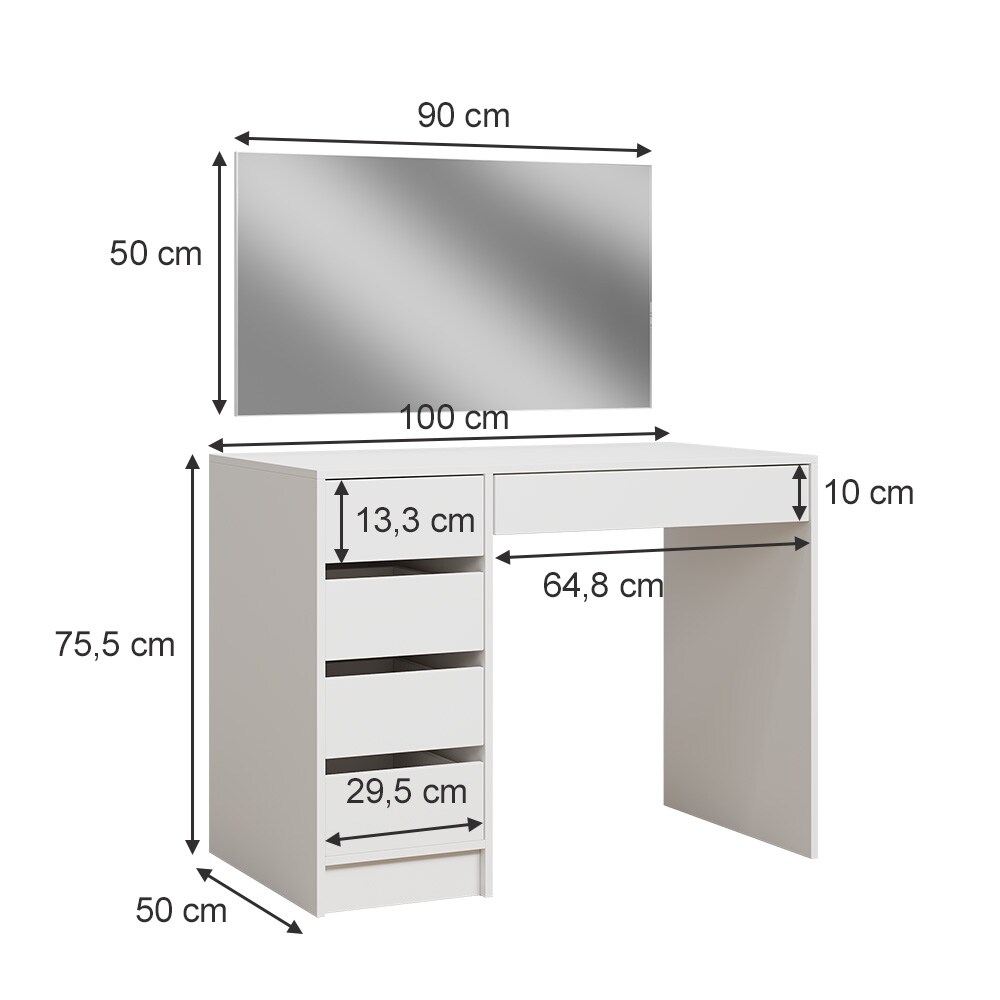 Vicco Schminktisch Thalia Weiß Hochglanz 100 cm mit 5 Schubladen