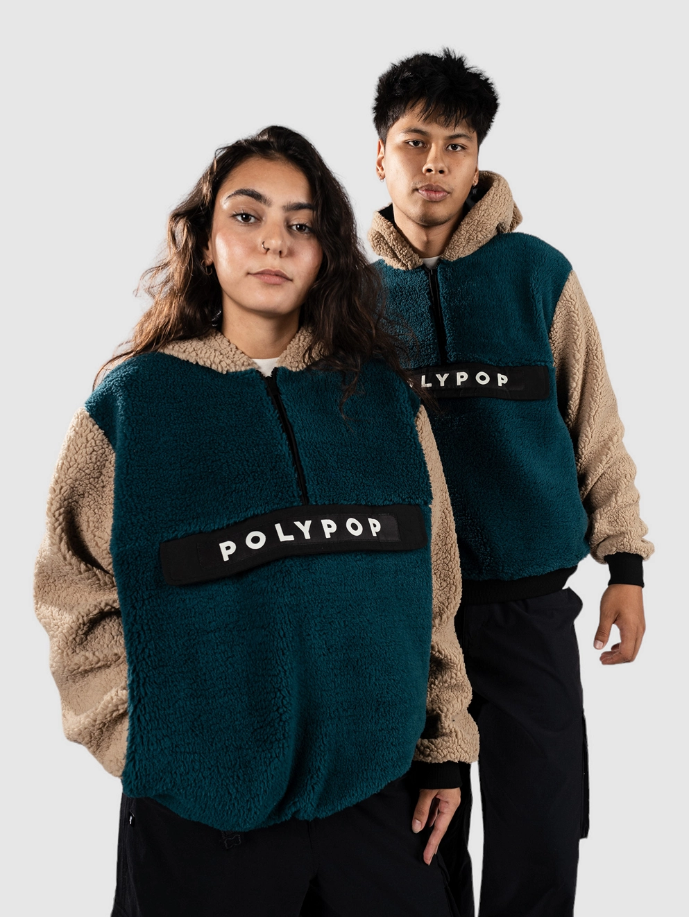 Polypop Fern Cut And Sew Sherpa Hoodie Half-Zip Flee petrol