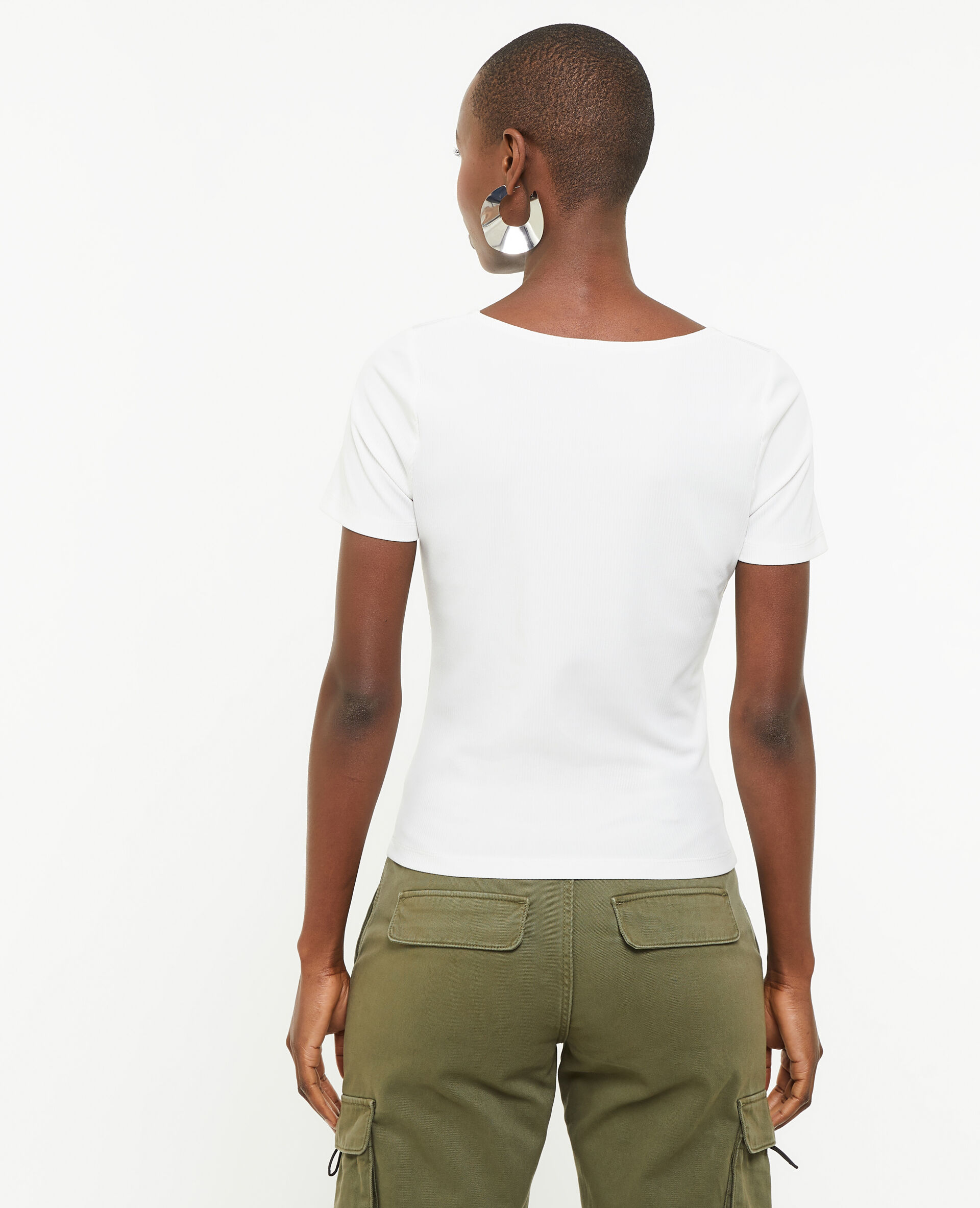 Top encolure carré maille côtelée - Blanc