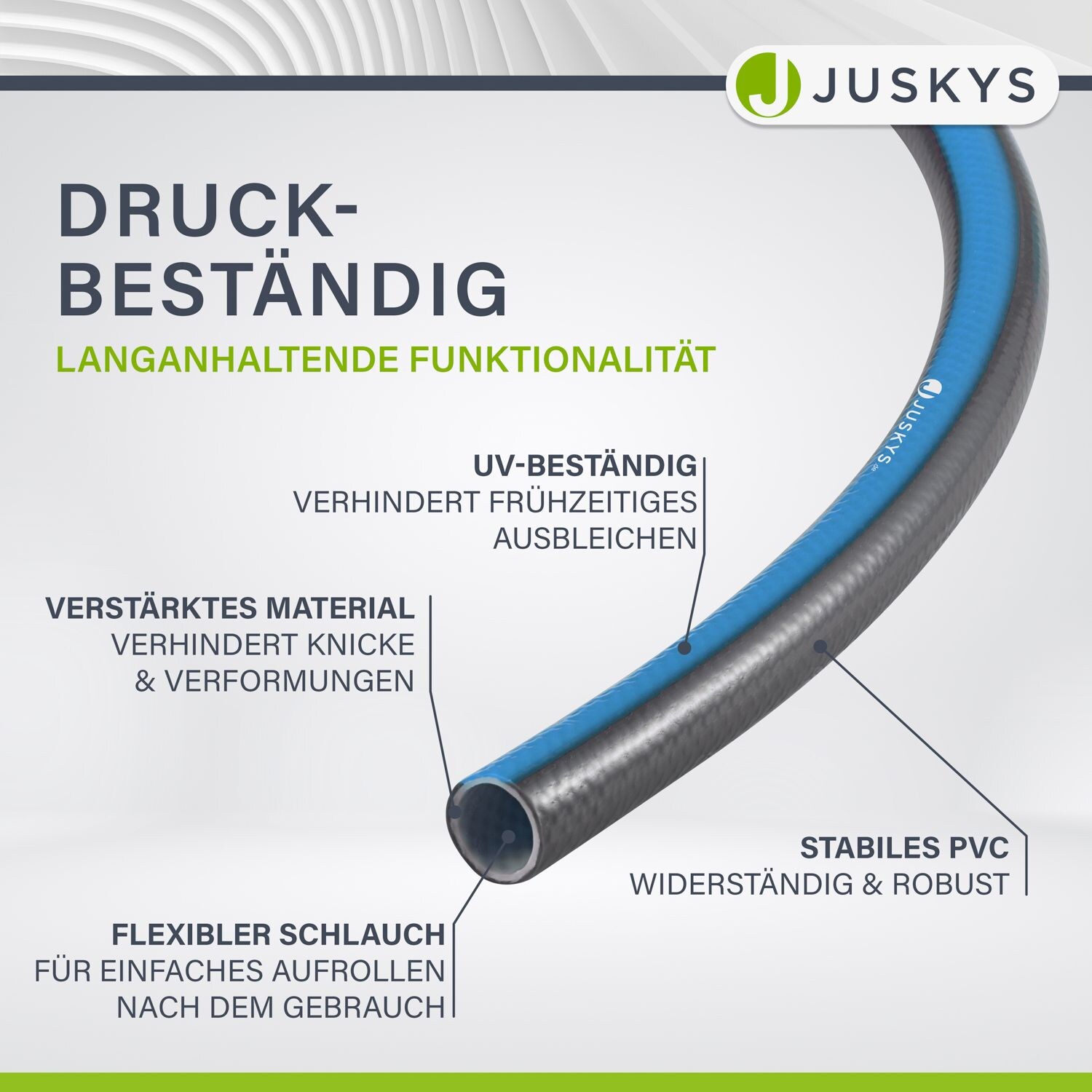 Juskys Schlauchtrommel Basic mit 30 m Wasserschlauch, Multifunktionsbrause und Halterung – Blau Grau