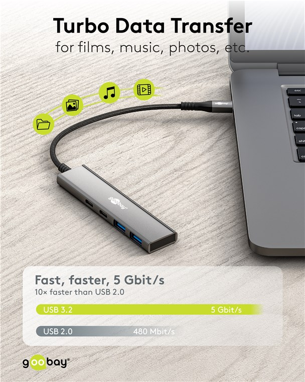 Slim 4-Port USB-C Multiport Adapter HUB mit 2x USB 3.2 / 2x USB-C 5 Gbit/s (76563) - Hellgrau