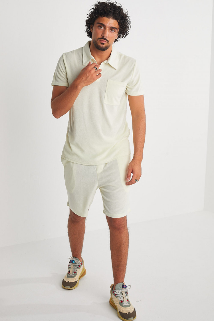 Ensemble 2 pièces polo + short écru en velours