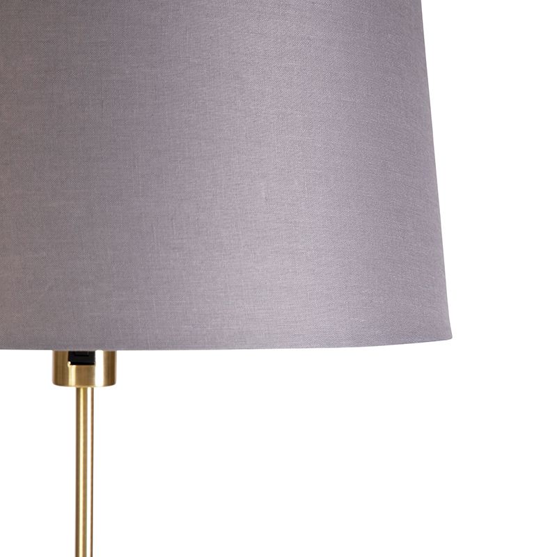 Vloerlamp goud/messing met linnen kap grijs 45 cm - Parte