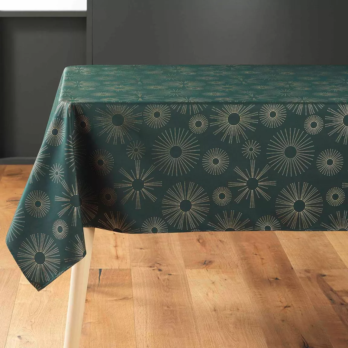 Nappe de Noël rectangulaire (150 x 240 cm) Pampille métallisé Vert